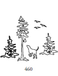 Dekor 460, Träd, fåglar och en hund