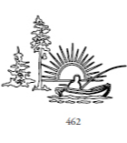 Dekor 462, solnedgång, skog och en person i roddbåt som fiskar
