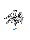 Dekor 035, en fågel sitter på en gren med löv och sjunger